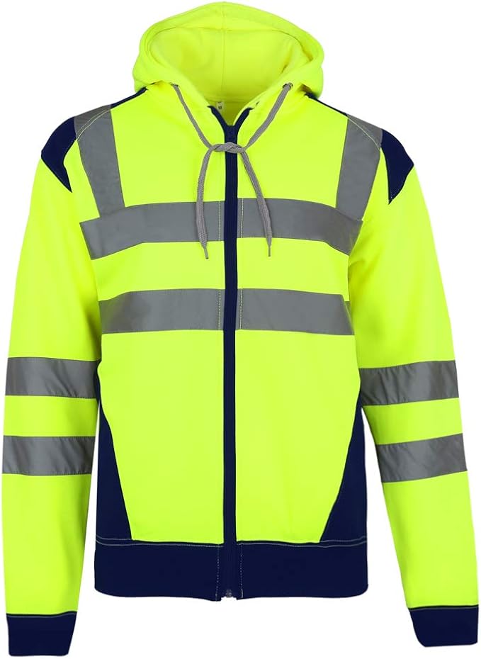 TanxWear Hi-Vis Zip-Up Safety Hoodie – Reflective, Warm Fleece Workwear