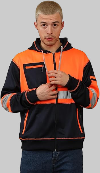 TanxWear Hi-Vis 3-Zip Safety Hoodie – Reflective Work Fleece with Phone & ID Pockets