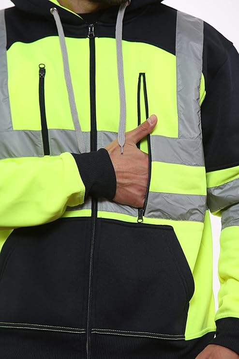 TanxWear Hi-Vis Fleece Hoodie with Tablet Pocket – Reflective, Safety Workwear