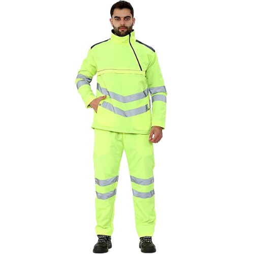 TanxWear Hi-Vis Waterproof Rain Tracksuit for Men – Reflective Safety Rainsuit with Hood