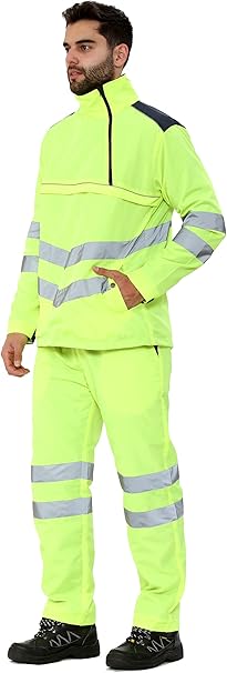 TanxWear Hi-Vis Waterproof Rain Tracksuit for Men – Reflective Safety Rainsuit with Hood