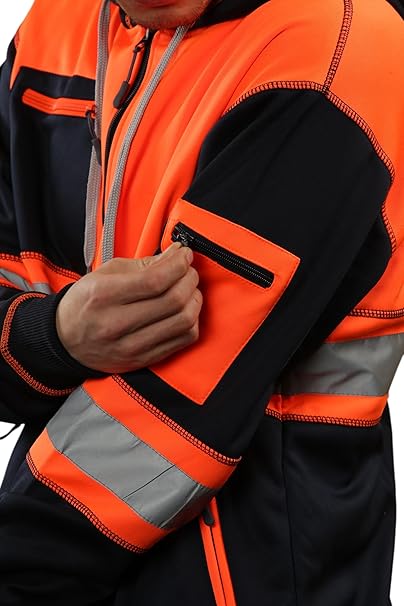 TanxWear Hi-Vis 3-Zip Safety Hoodie – Reflective Work Fleece with Phone & ID Pockets