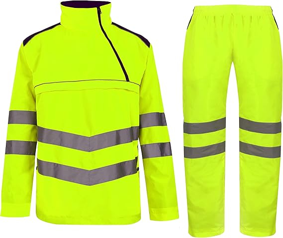 TanxWear Hi-Vis Waterproof Rain Tracksuit for Men – Reflective Safety Rainsuit with Hood