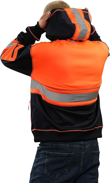 TanxWear Hi-Vis 3-Zip Safety Hoodie – Reflective Work Fleece with Phone & ID Pockets