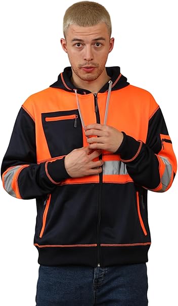 TanxWear Hi-Vis 3-Zip Safety Hoodie – Reflective Work Fleece with Phone & ID Pockets