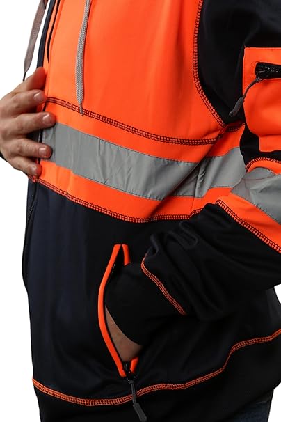 TanxWear Hi-Vis 3-Zip Safety Hoodie – Reflective Work Fleece with Phone & ID Pockets