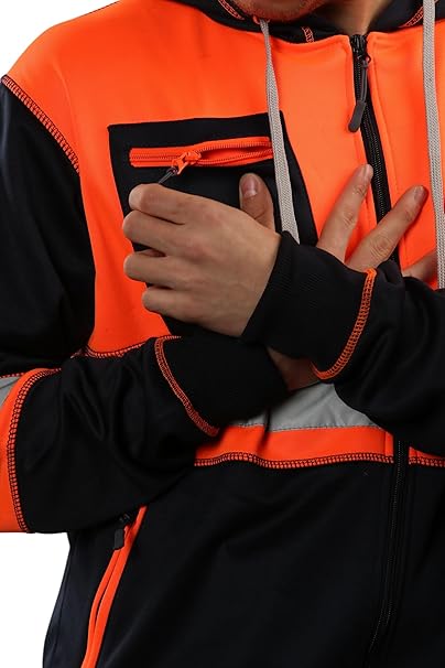 TanxWear Hi-Vis 3-Zip Safety Hoodie – Reflective Work Fleece with Phone & ID Pockets