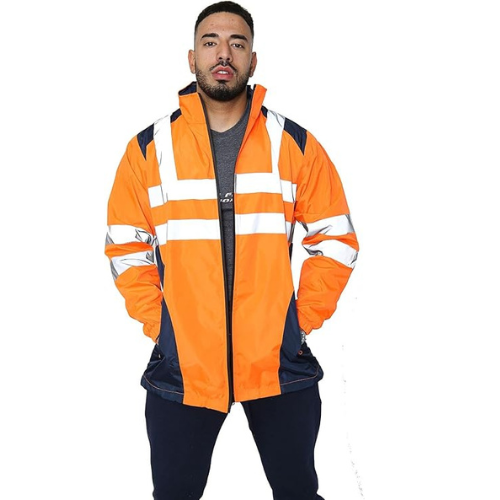 TanxWear Hi-Vis Waterproof Rain Jacket for Men – Reflective, Lightweight & Hooded Safety Workwear