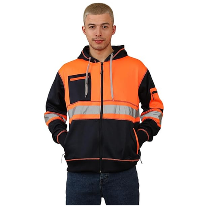 TanxWear Hi-Vis 3-Zip Safety Hoodie – Reflective Work Fleece with Phone & ID Pockets