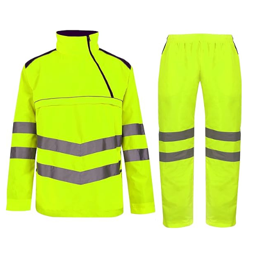 TanxWear Hi-Vis Waterproof Rain Tracksuit for Men – Reflective Safety Rainsuit with Hood